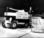 Boston Bruins using a Zamboni