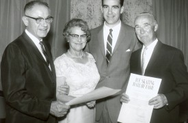 Frank Zamboni, Norda Zamboni, Michael Kirby, Oscar Johnson. Frank's induction into the Ice Skating Institute Hall of Fame.